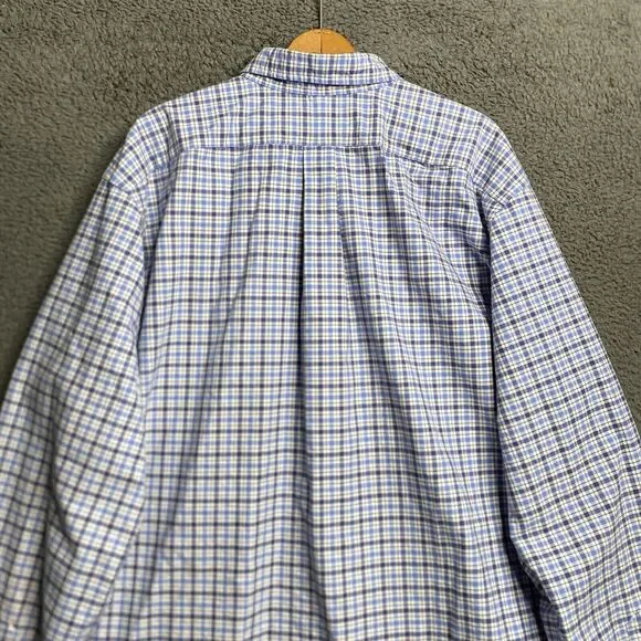 Polo Ralph Lauren Shirt Mens 2XLT Tall Blue Plaid Oxford Button Up Flesh Pony - Picture 14 of 16